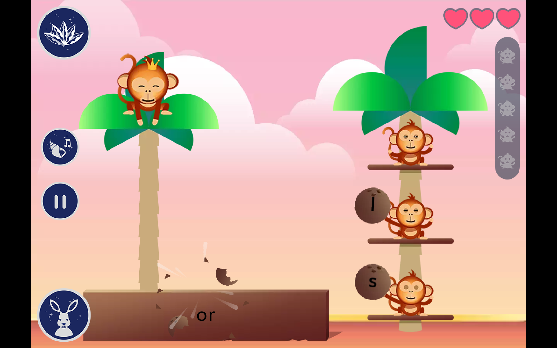 Capture d'écran du mini-jeu les singes. Description détaillée ci-dessous.