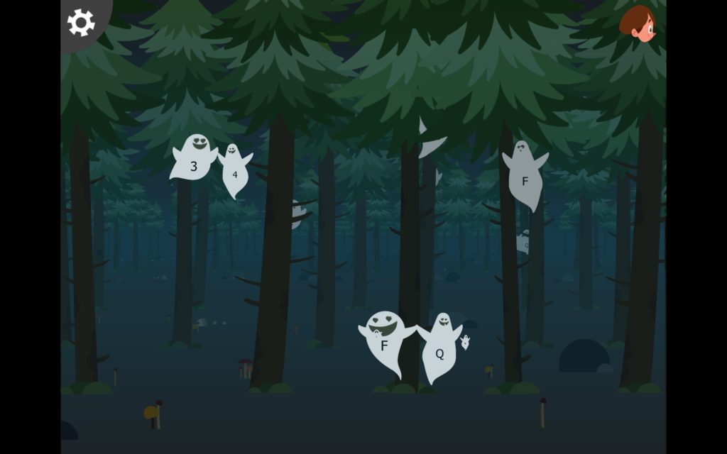 Capture d'écran du mini-jeu "Les lettres fantômes". Description détaillée ci-dessous.